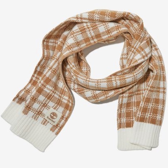 Timberland Plaid Scarf Wheat Tan Cream White One Size Unisex T101808 NEW - Picture 3 of 3